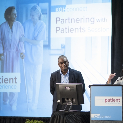 Roslyn Marshall (R) and Anthony Bernard Roberson (L) from Georgia Regents Health System &amp;nbsp;speak to delegates at the KGHConnect 2013 Knowledge Exchange: Transforming the Patient Experience hosted by Kingston General Hospital in Kingston, Ontario, Canada.