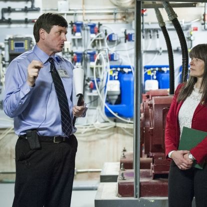 KGH Manager of Plant Operations &amp; Maintenance Gary Greene and MPP Sophie Kiwala tour a mechanical room