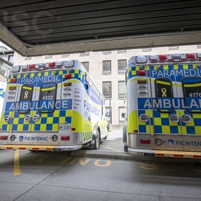 Ambulances offload patients at the Emergency Department at the KGH site