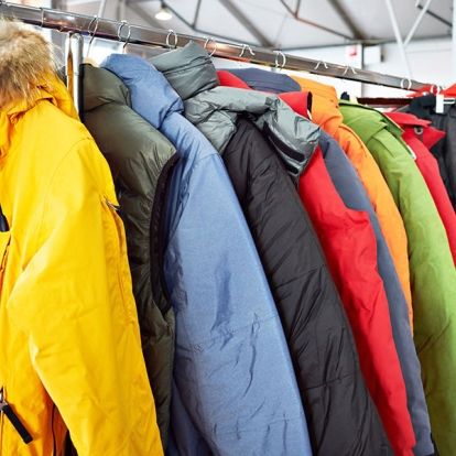 Winter coats on a rack