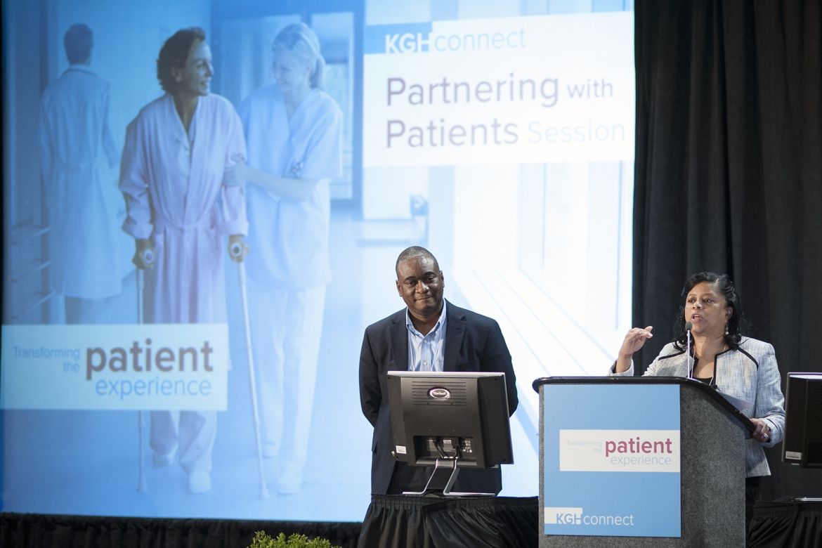 Roslyn Marshall (R) and Anthony Bernard Roberson (L) from Georgia Regents Health System &amp;nbsp;speak to delegates at the KGHConnect 2013 Knowledge Exchange: Transforming the Patient Experience hosted by Kingston General Hospital in Kingston, Ontario, Canada.