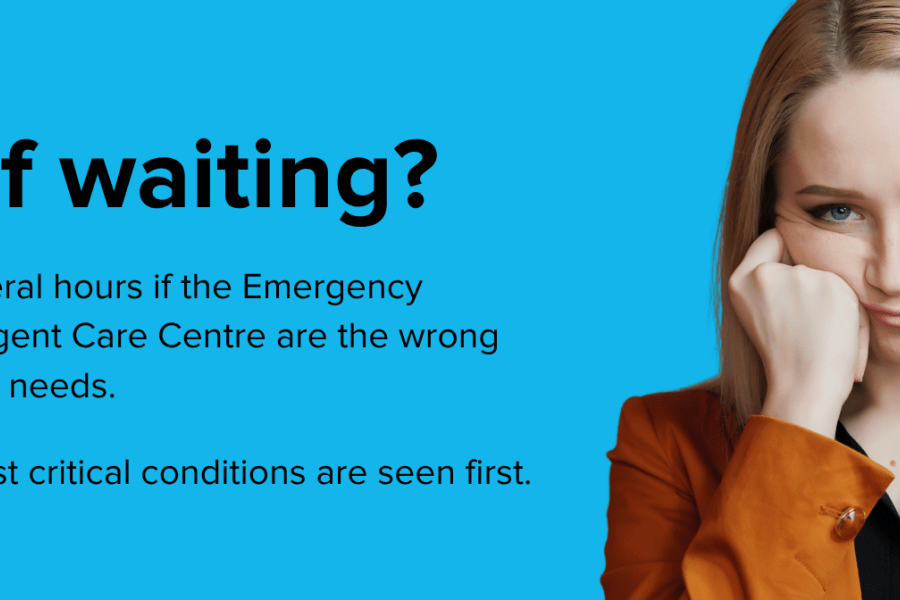 woman looking tired of waiting to be called into the ED