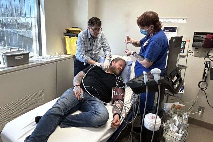 a patient at Hotel Dieu Hospital receiving a nerve block procedure