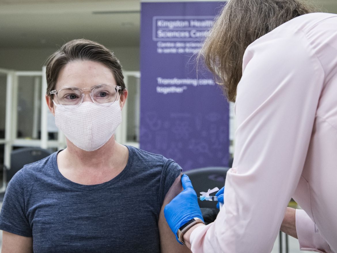 KHSC administers the first shot of COVID vaccine in southeastern Ontario.