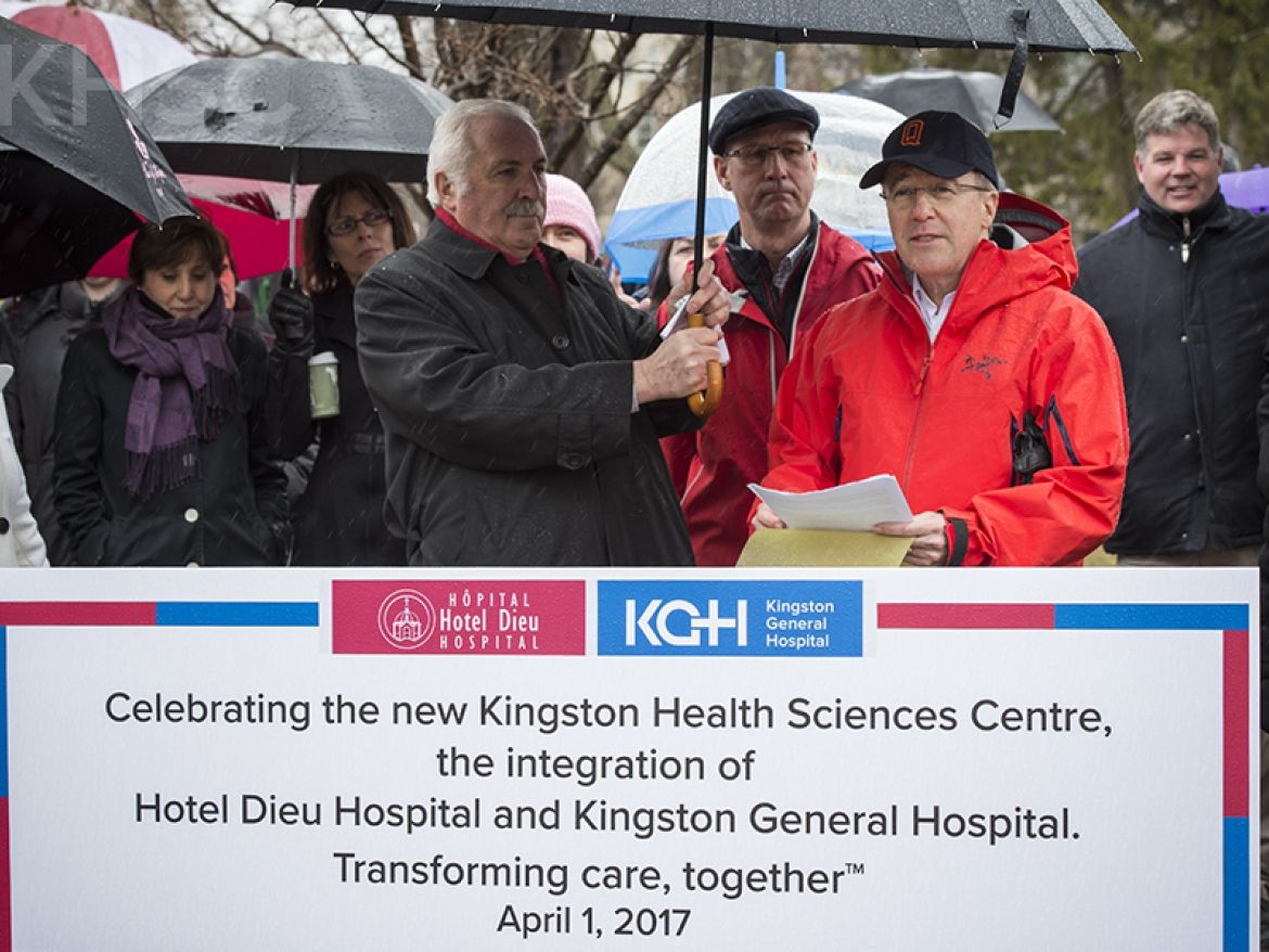 After months of work spent planning for integration, teams from the former Hotel Dieu and Kingston General Hospital’s walked to City Park to meet on a rainy spring and plant a maple tree to commemorate the creation of Kingston Health Sciences Centre.
