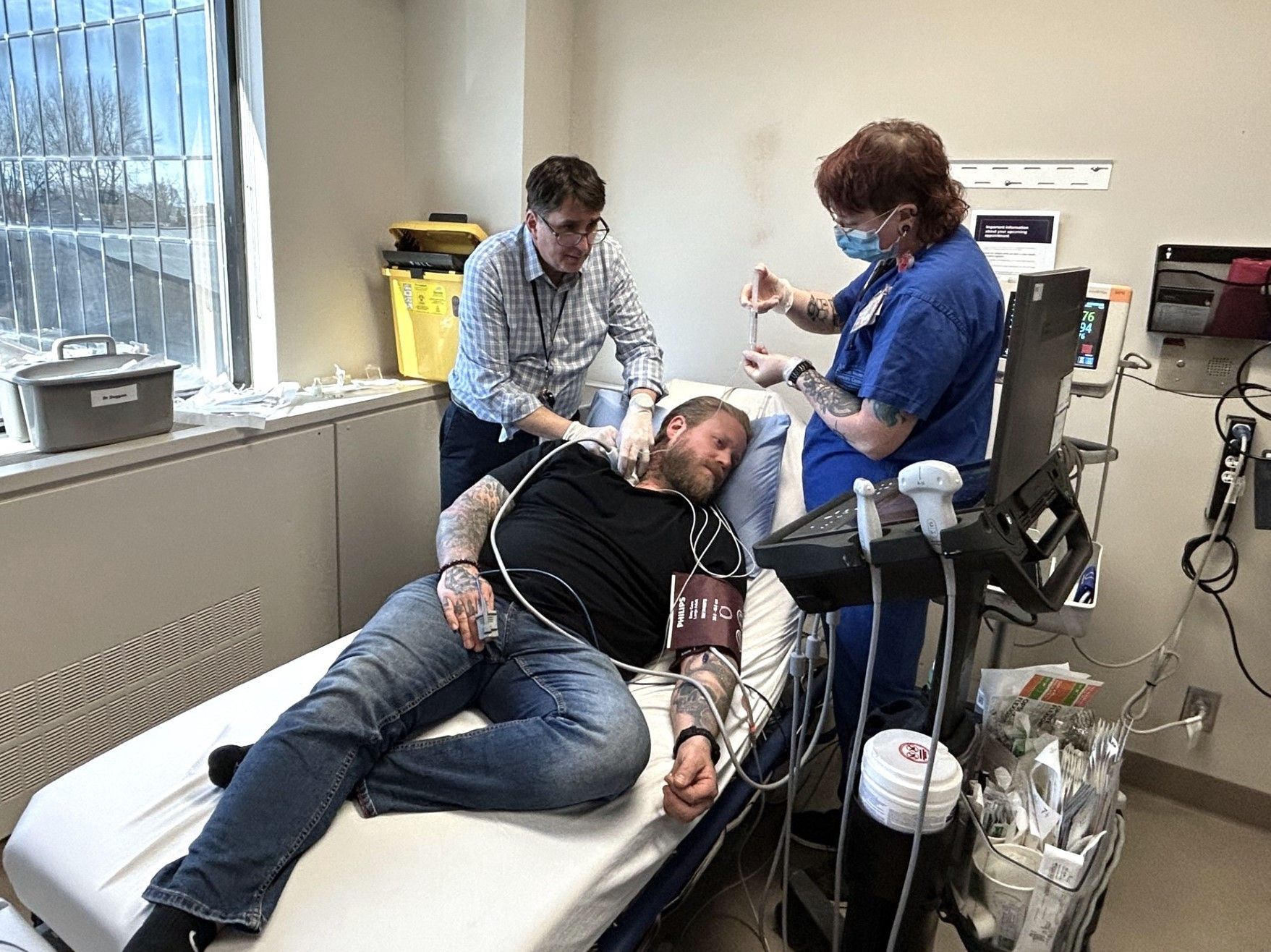 a patient at Hotel Dieu Hospital receiving a nerve block procedure 